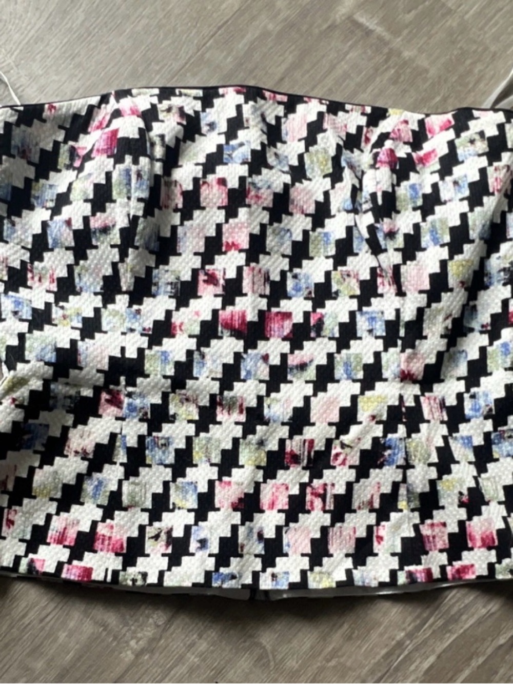 White House Black Market Pastrl Houndstooth Strapless Bustier Top
